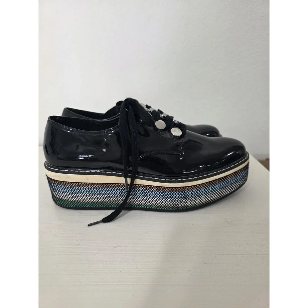 ZARA Black Patent Multi-Stripe Thick Platform Oxford Shoes Size EU 41  USA Size